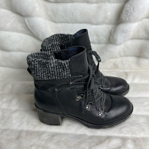 Bare traps black faux leather ankle boots side zipper black sweater back… - Picture 1 of 13